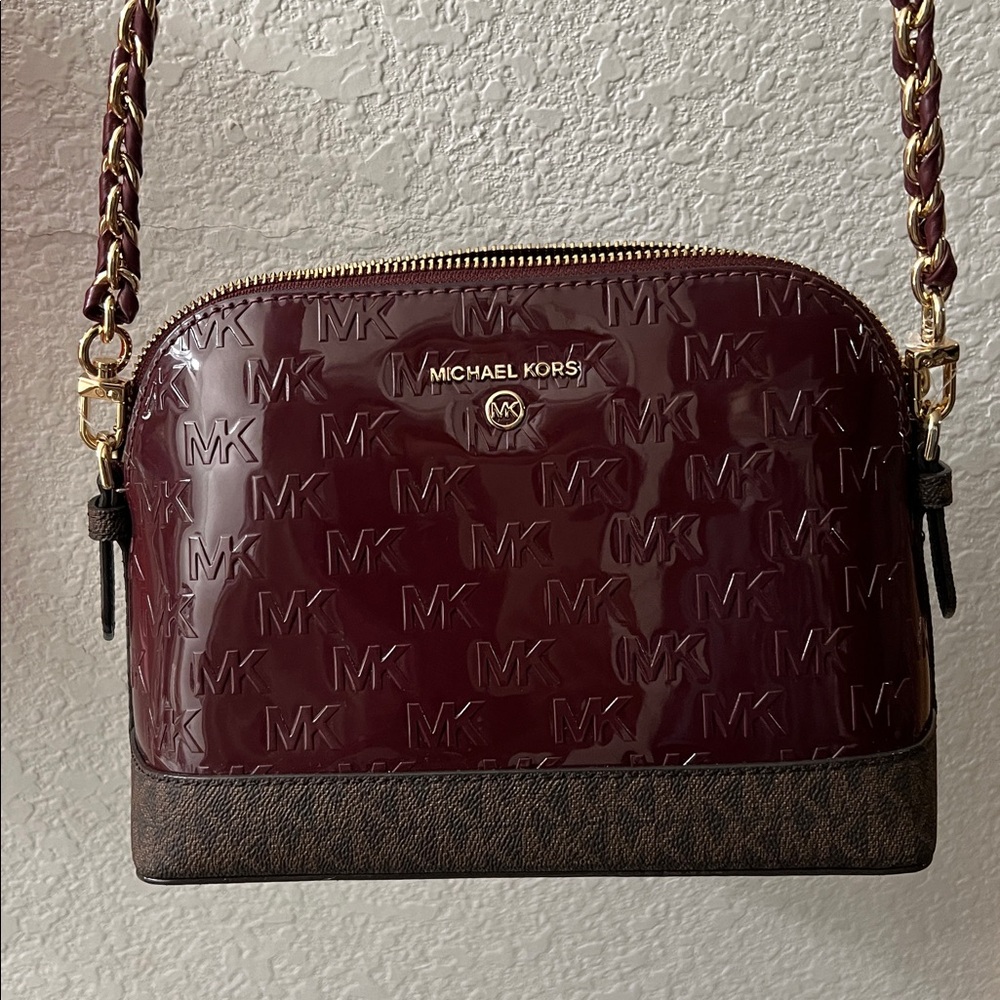 Michael Kors Wine and Brown Embossed Shoulder Bag